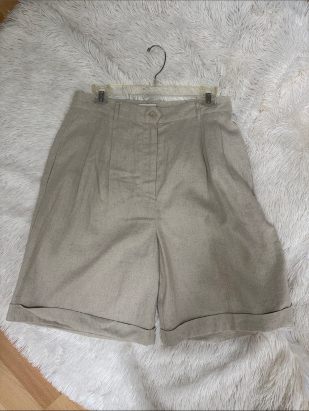 Coldwater Creek High-Waist Linen Blend Tailored Beige Shorts 14